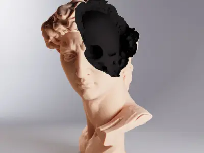 Ruined antique bust with insides of a skull 3D model