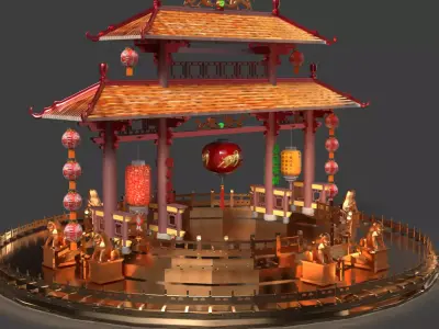 Chinese ancient gate  3D model by aceimagedesign-1