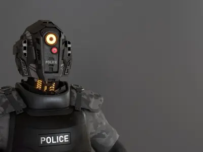 Futuristic police cop robot Low-poly 3D model