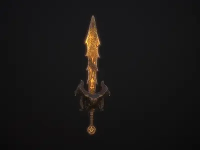Stylized Sword Wearpon with deamon head PBR low-poly game ready Low-poly 3D model