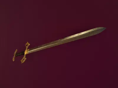 Golden sword PBR HI-poly game ready 3D model