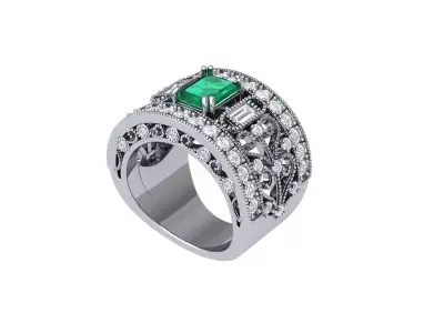 Emerald Art Deco Ring 3D print model 20