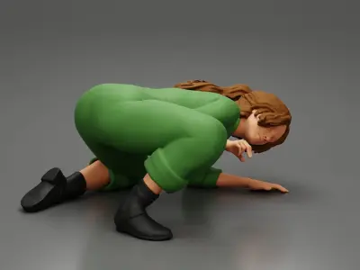 mechanic woman lying under the car 3D print model
