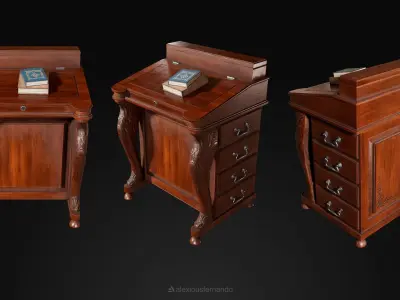 Wooden Desk Low-poly 3D model
