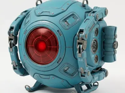 Realistic Sci-Fi Blue Sentry Drone 3D Model Low-poly 3D model