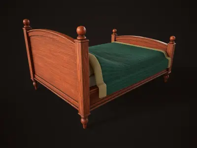 Vintage double bed Low-poly 3D model