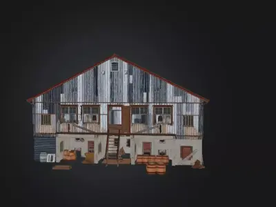 Industrial Corrugated Warehouse  Rustic Two Story Workshop Asset Low-poly 3D model