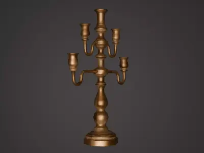 Antique Brass Candelabrum - Vintage 5 Arm Candle Holder PBR Low-poly 3D model