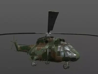 SA-330 military helicopter in camouflage Low-poly 3D model