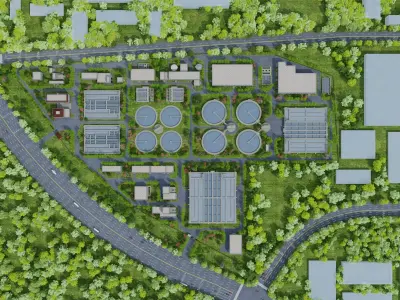 Wastewater treatment filtration plant 3D model buy