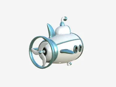 Submarine Cartoon A10 White Blue - Sub Watercraft Vehicle Low-poly 3D model