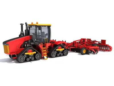 Tractor with Trailed Disc Harrow 3D model purchase