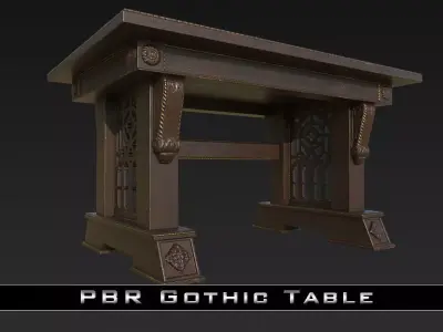 PBR Old Gothic Table Low-poly 3D model