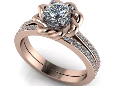 Contemporary antique classic flower ring side accent stones 3D print model