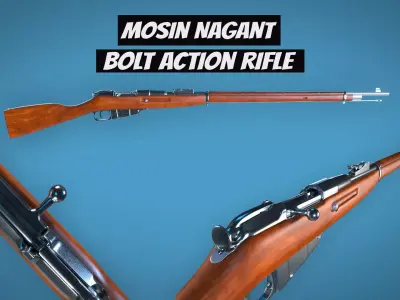 Mosin Nagant Bolt Action Rifle LowPoly Firearm  3D Model Low-poly 3D model