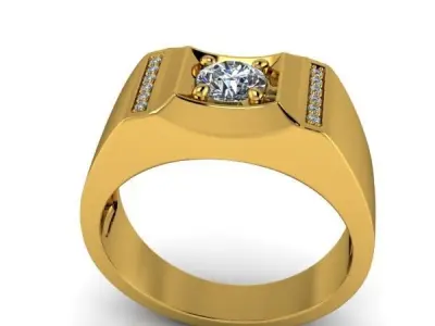 Classic Vintage Mens Solitaire Round Cut Diamond Ring Jewelry 3D print model