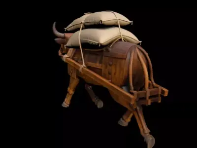 wooden ox and gliding horse 3D model