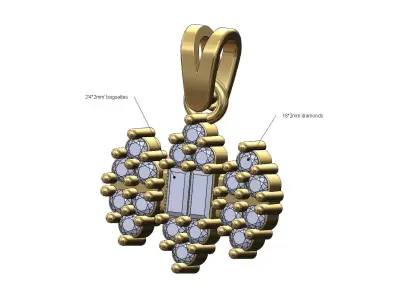 Antique baguette and diamond pendant with bail 3D print model