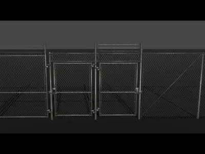 Chainlink Fence Modular Set Low-poly 3D model