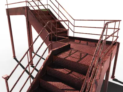 Catwalk Staircase and Ladder in Cage Low-poly 3D model