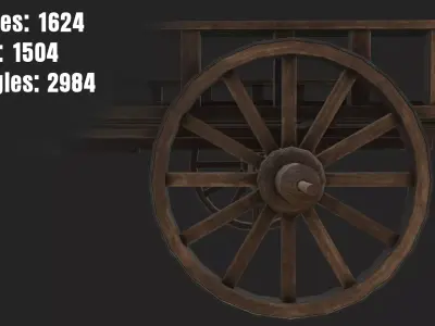 Gameready Lowpoly Wooden Wagen 3D Model Low-poly 3D model