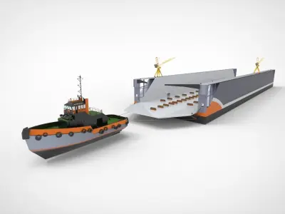 Floating dock with tugboat 3D model