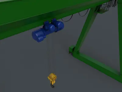 PBR Single Girder Gantry Crane V1 - GREEN Low-poly 3D model
