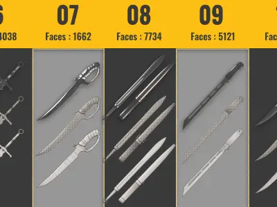 25 Sword and Knife base mesh - Game Ready - Low-poly 3D model