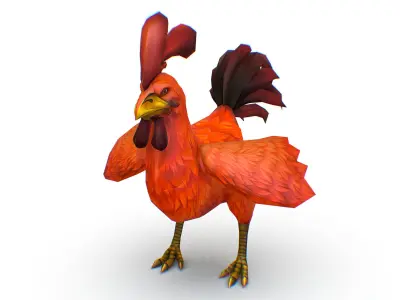 Red Rooster Dark Tail Feathers And Yellow Beak Low-poly 3D model