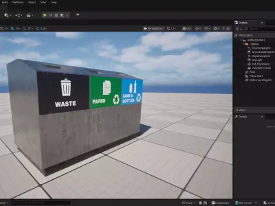 Triple Compartment Recycling Bin - Urban Street Prop Low-poly 3D model