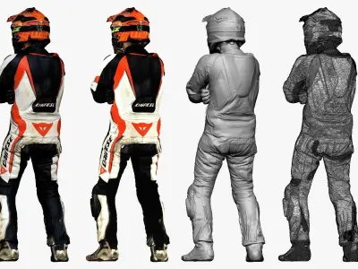 001263 man in black white orange biker suit 3D model