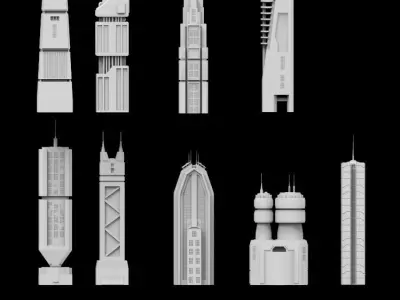 Sci-Fi building dressing kitbash PACK - 1 Low-poly 3D model