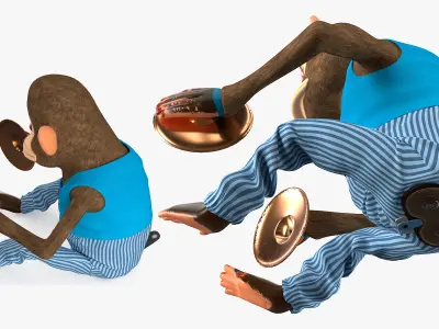 Retro Toy Monkey with Blue Striped Pants 3D model