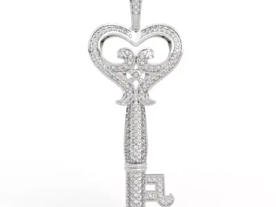 Elegant Open Heart Diamond Key Pendant Necklace 3D print model