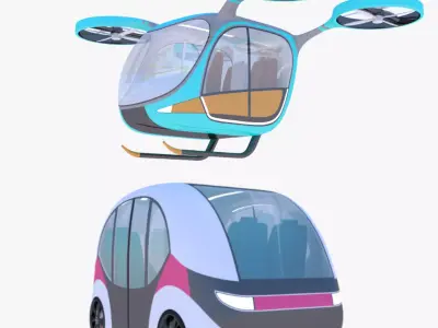 Passenger drone and shuttle bus 3D Model Pack