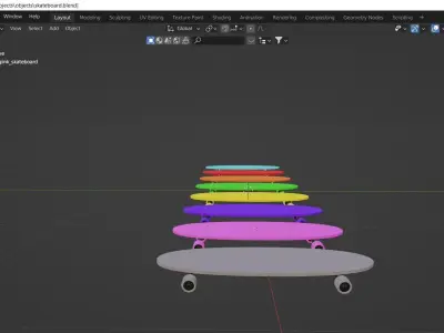 wooden skateboards with separate wheels Low-poly 3D model