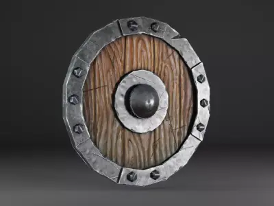 Stylized Weathered Viking Round Shield Low-poly 3D model