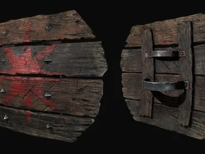 Old Wooden Shield  - PBR Game Ready Low-poly 3D model Low-poly 3D model