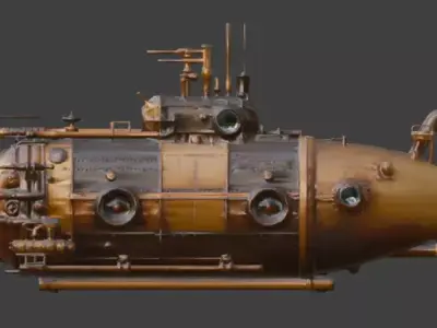 Steampunk Heavy Tactical Submarine 3D Model Low-poly 3D model