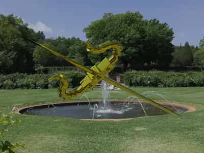 Pitchfork golden sword in fountain Free 3D model