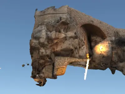 Realistic Castle On Rock Low-poly 3D model