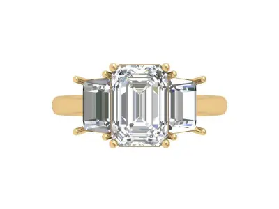 Emerald 3 Stone Art Deco Ring 3D print model buy