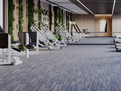 gymnasium gym with exercise machines and plants 3D model