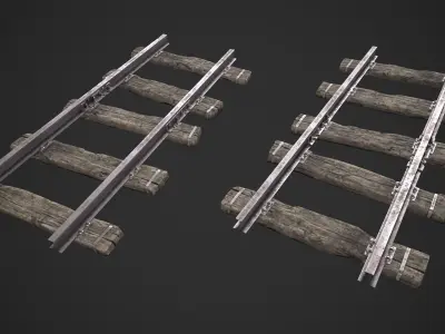 Wooden Railway Tracks Low-poly 3D model