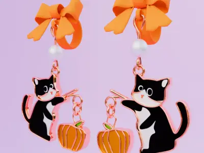Earring Kitty fishing Pumpkin 3D model
