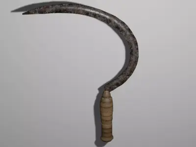 Low Poly Sickle wooden scythe 3D model