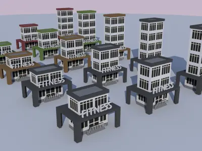 Cartoon Building Low Poly Building Commercial Fitness Low-poly 3D model