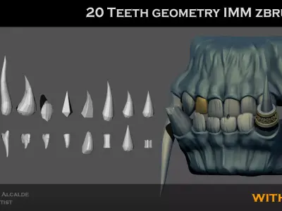 20 TEETH imm ZBRUSH Brush Shapes for OTHER softwares Have Uvs Low-poly 3D model