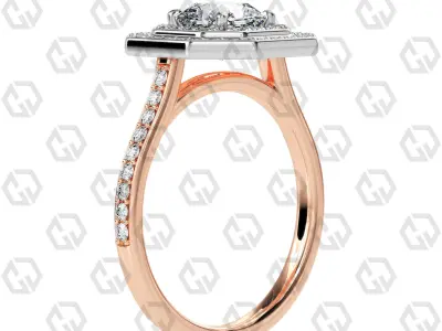 Ring 210 Radiant Shape Cathedral Double Halo pave set with Gems 3D print model