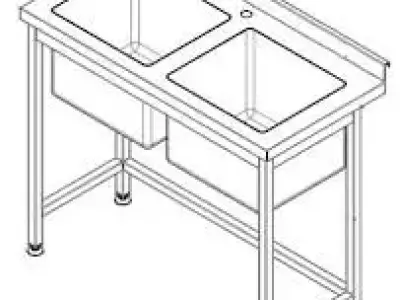 3 Compartment Industrial Sink Stainless Steel Revit Family 3D model